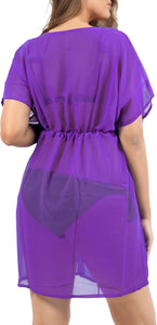 Elegant Solid Violet Sheer V-Neck Beach Cover up For Women