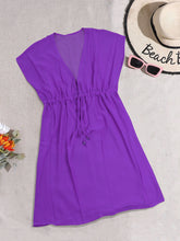 Cargar imagen en el visor de la galería, Elegant Solid Violet Sheer V-Neck Beach Cover up For Women