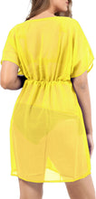 Cargar imagen en el visor de la galería, Radiant Sunshine Yellow Sheer Solid V-Neck Beach Cover up For Women