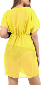 Radiant Sunshine Yellow Sheer Solid V-Neck Beach Cover up For Women