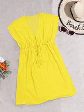 Cargar imagen en el visor de la galería, Radiant Sunshine Yellow Sheer Solid V-Neck Beach Cover up For Women