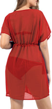 Cargar imagen en el visor de la galería, Effortless Elegant Red Sheer Solid V-Neck Beach Cover up For Women