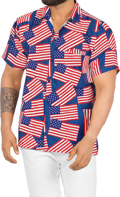 Patriotic American Flag Printed Hawaiian Beach Shirts For Men P00009