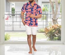 Cargar imagen en el visor de la galería, Patriotic American Flag Printed Hawaiian Beach Shirts For Men P00009