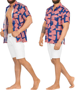 Patriotic American Flag Printed Hawaiian Beach Shirts For Men P00009