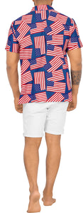 Patriotic American Flag Printed Hawaiian Beach Shirts For Men P00009