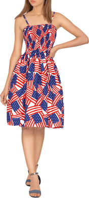 Patriotic USA Flag Printed Short Tube Dress For Women