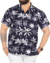 Cargar imagen en el visor de la galería, Navy Blue Allover Tropical Palm Tree Printed Hawaiian Beach Shirts For Men P00016