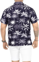 Cargar imagen en el visor de la galería, Navy Blue Allover Tropical Palm Tree Printed Hawaiian Beach Shirts For Men P00016