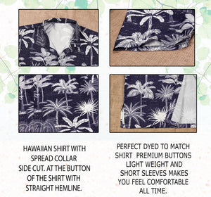 Navy Blue Allover Tropical Palm Tree Printed Hawaiian Beach Shirts For Men P00016