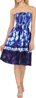 Azure Dreams Royal Blue Tie-Dye Print Short Tube Dress For Women