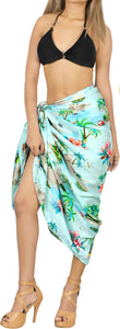 Blue Non-Sheer Beach View and Floral Print Beach Wrap For Women