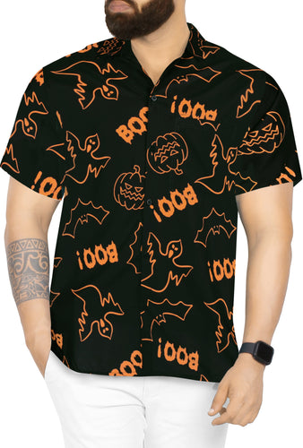 La Leela Halloween Men's Scary Pumpkin And BOO Printed Black Shirt