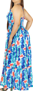 Royal Blue and White Floral Printed Halter Neck Long Dress