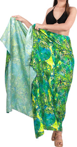 Green Non-Sheer Allover Abstract Leaves Print Beach Wrap For Women