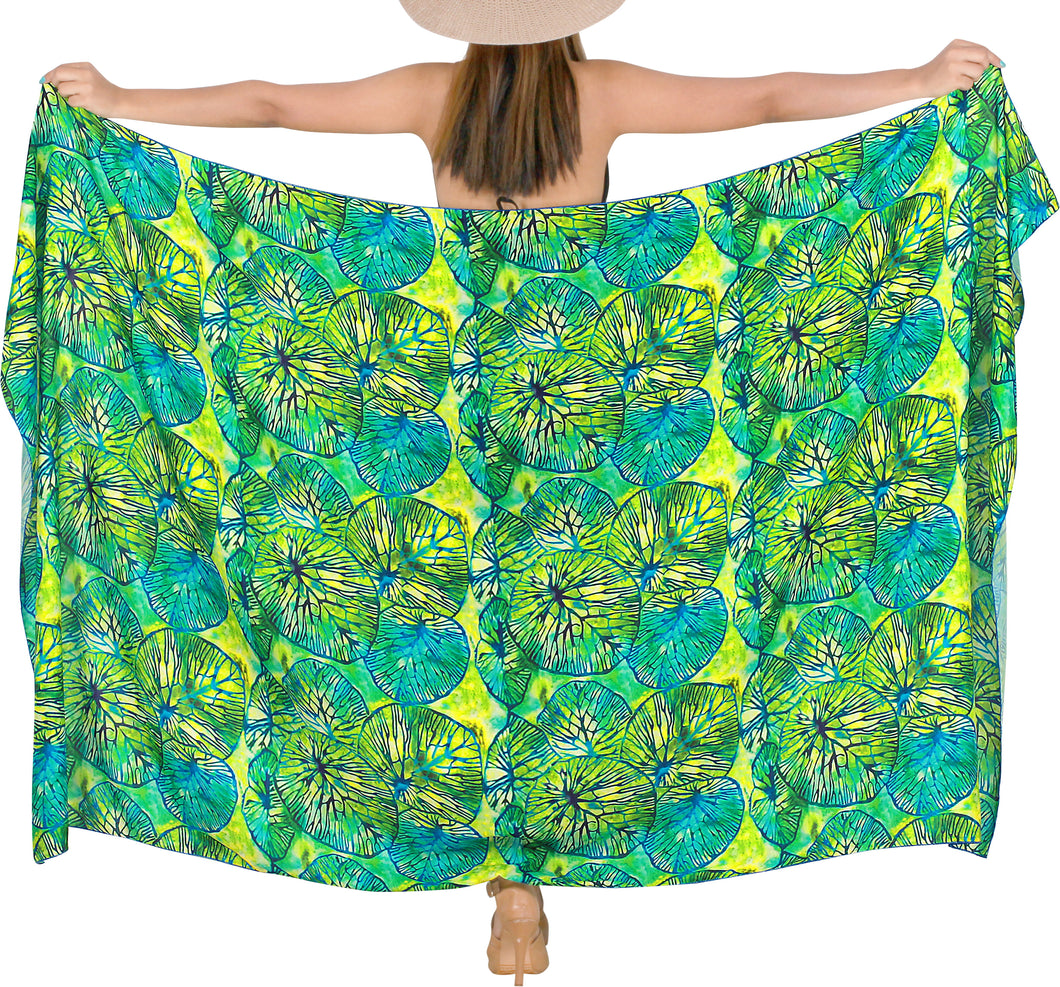 Green Non-Sheer Allover Abstract Leaves Print Beach Wrap For Women