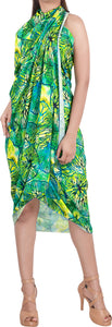 Green Non-Sheer Allover Abstract Leaves Print Beach Wrap For Women