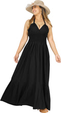 Load image into Gallery viewer, Solid Black Halter Neck Long Maxi Dress