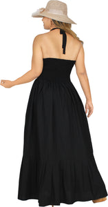 Solid Black Halter Neck Long Maxi Dress