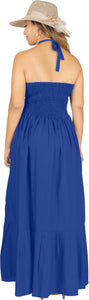 Solid Royal Blue Halter Neck Long Maxi Dress