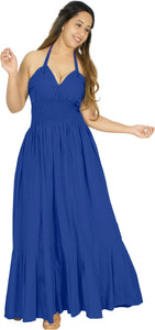 Solid Royal Blue Halter Neck Long Maxi Dress