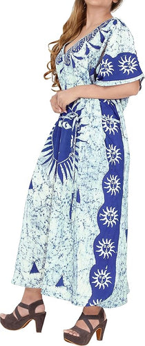 LA LEELA Cotton Batik Women's Kaftan Nightgown