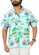 Load image into Gallery viewer, Blue Island Floral and Boat Printed Hawaiian Beach Shirt For Men