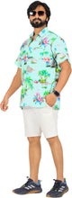 Load image into Gallery viewer, Blue Island Floral and Boat Printed Hawaiian Beach Shirt For Men