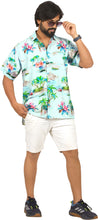 Load image into Gallery viewer, Blue Island Floral and Boat Printed Hawaiian Beach Shirt For Men