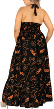 Load image into Gallery viewer, La Leela Women&#39;s Halloween Halter Neck BOO Ghost and Bat Print Black Color Long Flowy Dress