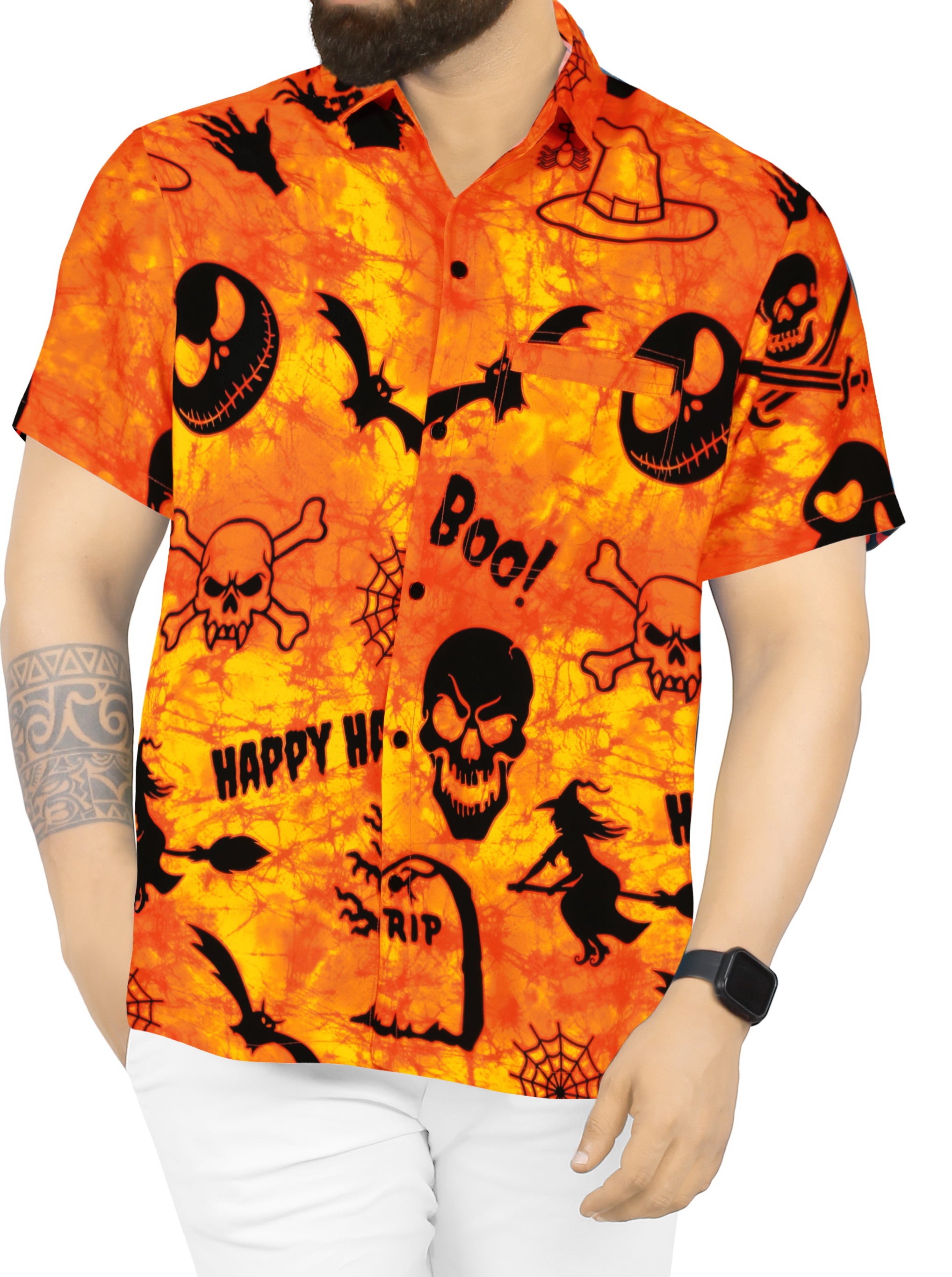 La Leela Men's Causal Halloween Skull Cross & Pirates Printed Black Shirt   Beach Hawaiian Shirts, Sarongs, Dresses, Caftans, Kaftans, Cardigans,  Kimonos for Men & Women