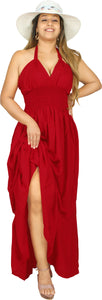 Solid Red Halter Neck Long Maxi Dress