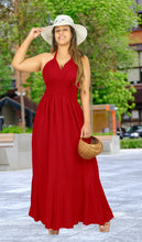 Load image into Gallery viewer, Solid Red Halter Neck Long Maxi Dress