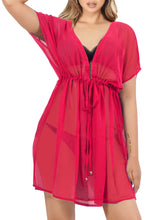 Cargar imagen en el visor de la galería, Pretty Pink Solid Sheer V-Neck Beach Cover up For Women