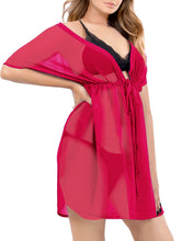 Cargar imagen en el visor de la galería, Pretty Pink Solid Sheer V-Neck Beach Cover up For Women