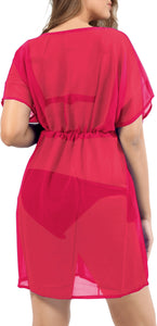 Pretty Pink Solid Sheer V-Neck Beach Cover up For Women