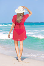 Cargar imagen en el visor de la galería, Pretty Pink Solid Sheer V-Neck Beach Cover up For Women