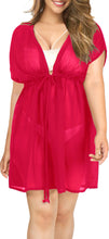 Cargar imagen en el visor de la galería, Pretty Pink Solid Sheer V-Neck Beach Cover up For Women