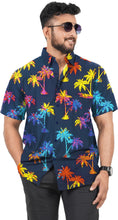 Load image into Gallery viewer, Navy Blue Allover Multicolor Palm Tree Printed Hawaiian Beach Shirt For Men