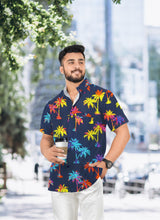 Load image into Gallery viewer, Navy Blue Allover Multicolor Palm Tree Printed Hawaiian Beach Shirt For Men