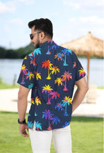 Load image into Gallery viewer, Navy Blue Allover Multicolor Palm Tree Printed Hawaiian Beach Shirt For Men