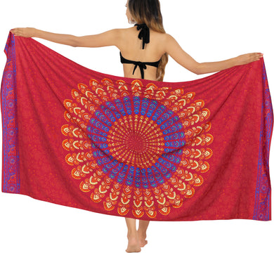 Maroon Non-Sheer Mandala Print Beach Wrap For Women