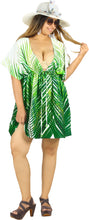 Cargar imagen en el visor de la galería, Tropical Paradise Green Non-Sheer Palm Leaves Printed V-Neck Beach Cover up For Women