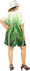 Tropical Paradise Green Non-Sheer Palm Leaves Printed V-Neck Beach Cover up For Women