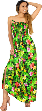 Black and Green Allover Floral Print Long Tube Dress For Women