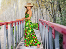 Load image into Gallery viewer, Black and Green Allover Floral Print Long Tube Dress For Women