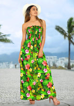 Load image into Gallery viewer, Black and Green Allover Floral Print Long Tube Dress For Women