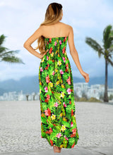 Load image into Gallery viewer, Black and Green Allover Floral Print Long Tube Dress For Women