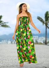 Load image into Gallery viewer, Black and Green Allover Floral Print Long Tube Dress For Women