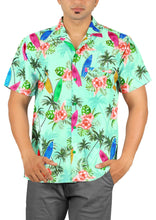 Load image into Gallery viewer, Sea Green Palm Tree Surf Boards and Floral Printed Hawaiian Beach Shirt For Men